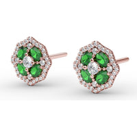 Vintage-Inspired Emerald and Diamond Stud Earrings with Milgrain Detail by Fana - 1.40 Carat Total Gemstone Weight