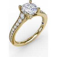 Vintage Inspired Engagement Ring Setting with Graduated Pavé Round Diamonds and Milgrain Detail by Fana - 0.35 Carat Total Diamond Weight