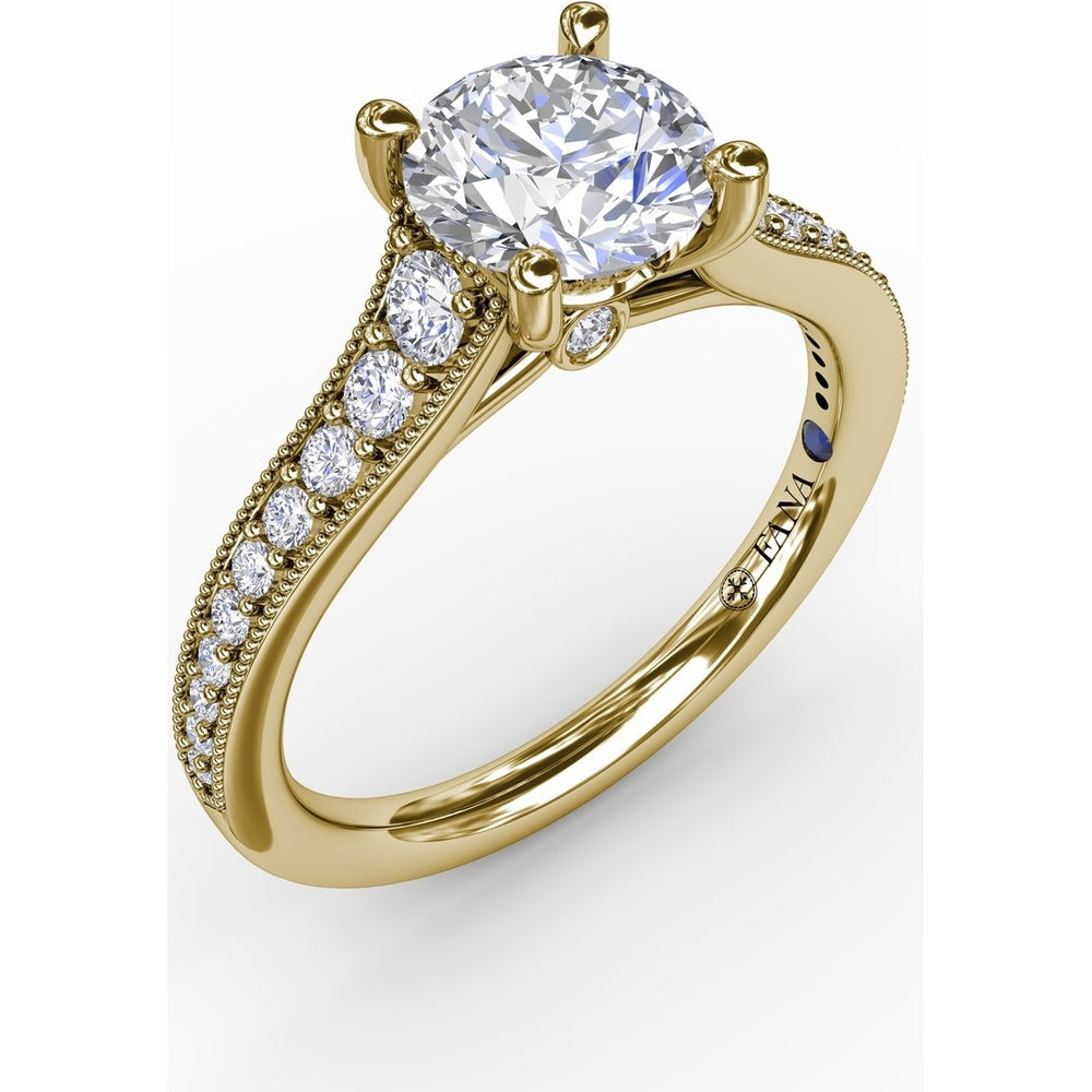 Vintage Inspired Engagement Ring Setting with Graduated Pavé Round Diamonds and Milgrain Detail by Fana - 0.35 Carat Total Diamond Weight