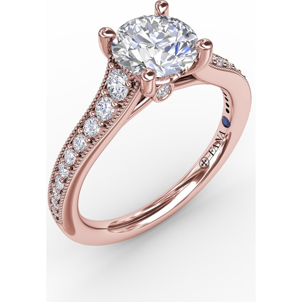 Vintage Inspired Engagement Ring Setting with Graduated Pavé Round Diamonds and Milgrain Detail by Fana - 0.35 Carat Total Diamond Weight