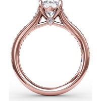 Vintage Inspired Engagement Ring Setting with Graduated Pavé Round Diamonds and Milgrain Detail by Fana - 0.35 Carat Total Diamond Weight