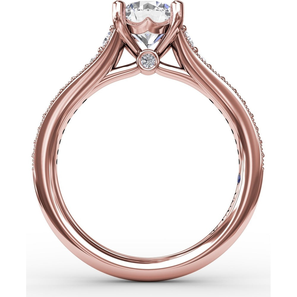 Vintage Inspired Engagement Ring Setting with Graduated Pavé Round Diamonds and Milgrain Detail by Fana - 0.35 Carat Total Diamond Weight