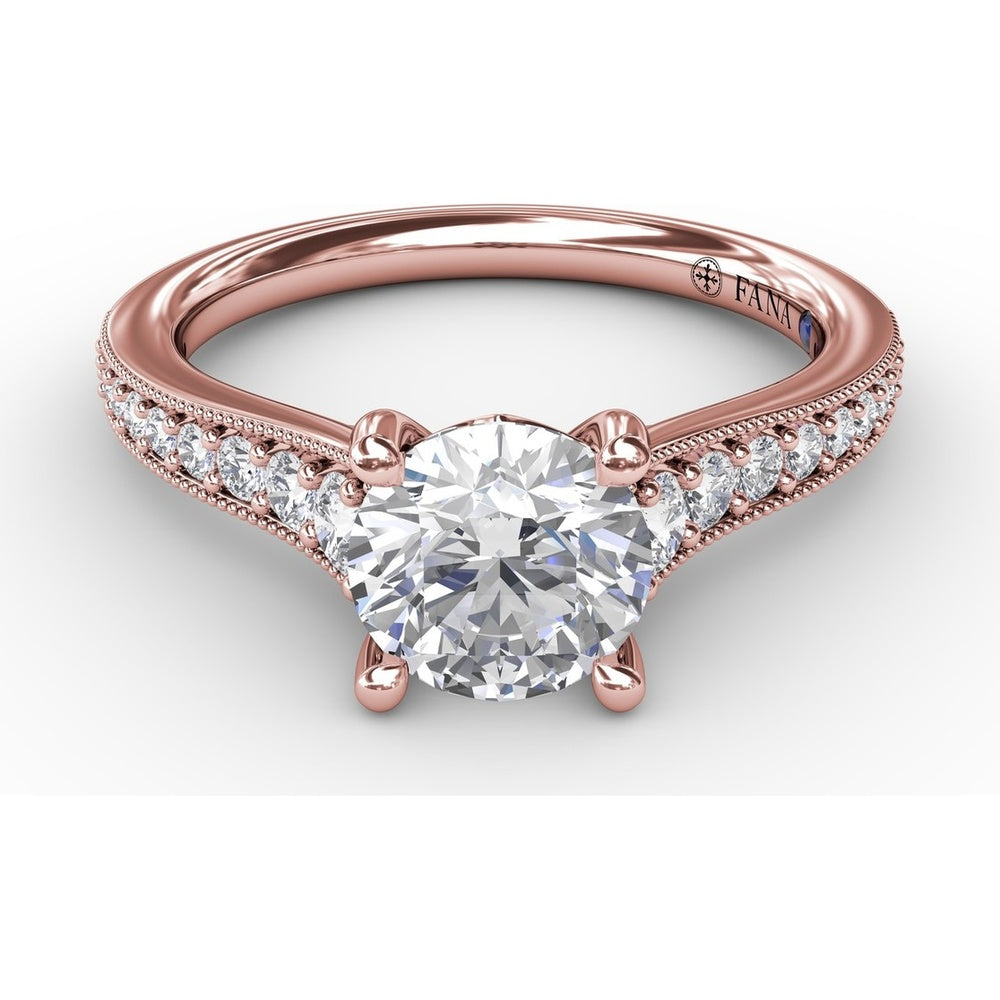 Vintage Inspired Engagement Ring Setting with Graduated Pavé Round Diamonds and Milgrain Detail by Fana - 0.35 Carat Total Diamond Weight