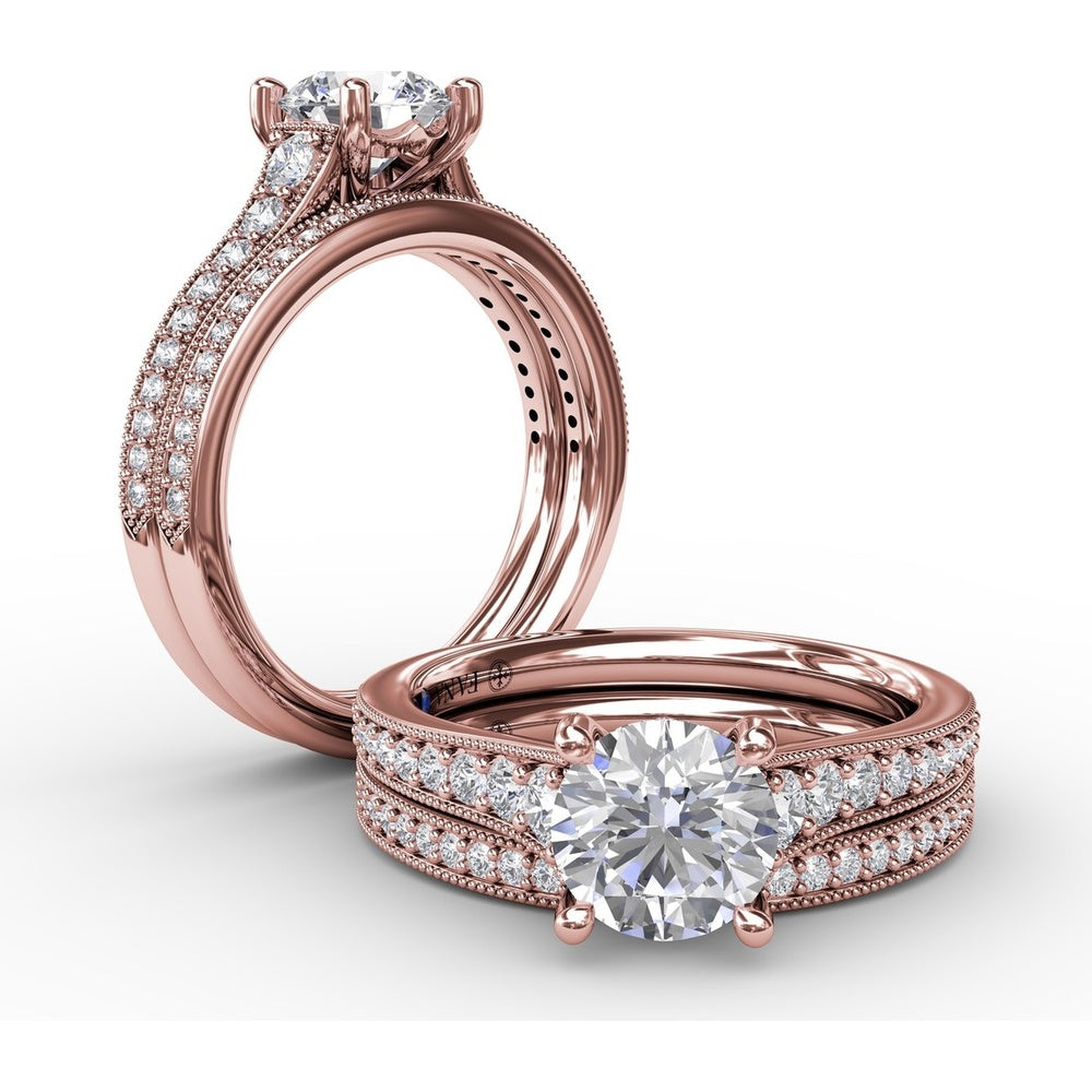 Vintage Inspired Engagement Ring Setting with Graduated Pavé Round Diamonds and Milgrain Detail by Fana - 0.35 Carat Total Diamond Weight