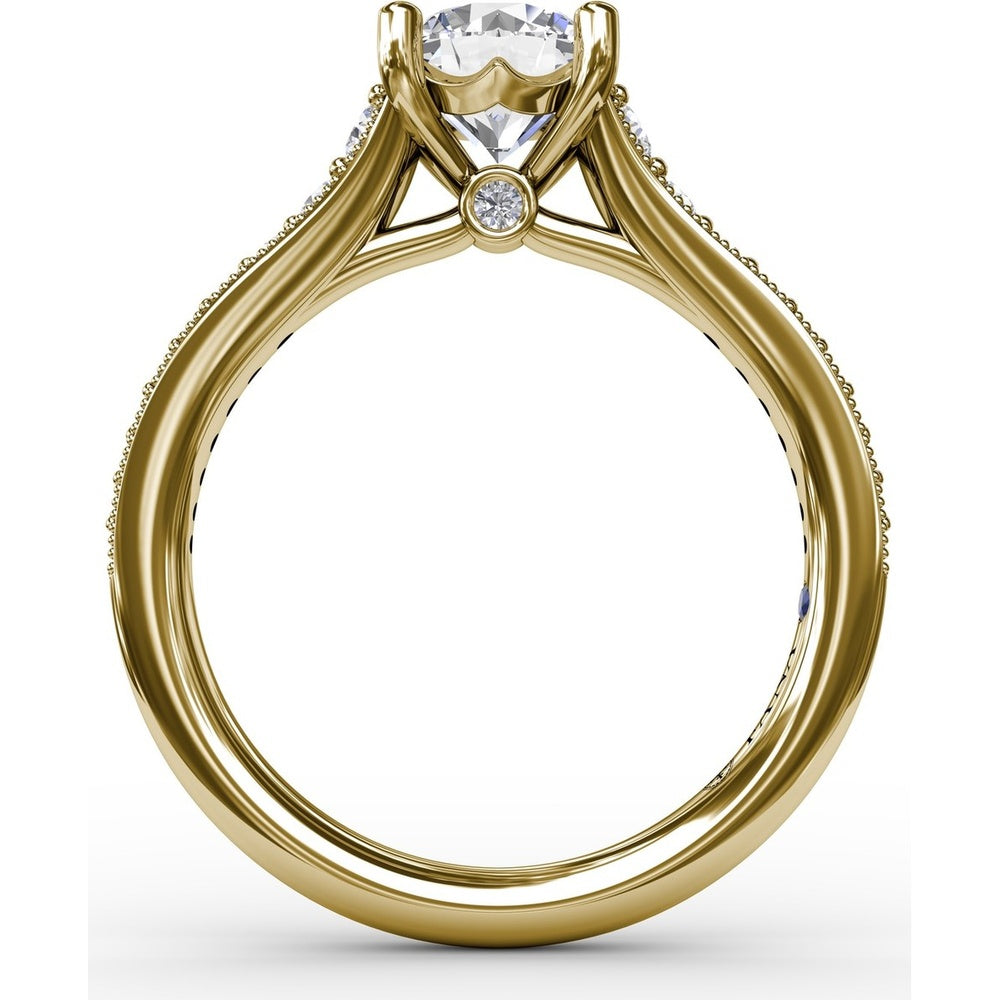 Vintage Inspired Engagement Ring Setting with Graduated Pavé Round Diamonds and Milgrain Detail by Fana - 0.35 Carat Total Diamond Weight