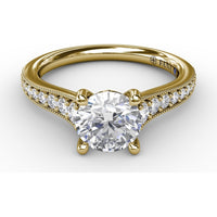 Vintage Inspired Engagement Ring Setting with Graduated Pavé Round Diamonds and Milgrain Detail by Fana - 0.35 Carat Total Diamond Weight