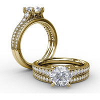 Vintage Inspired Engagement Ring Setting with Graduated Pavé Round Diamonds and Milgrain Detail by Fana - 0.35 Carat Total Diamond Weight
