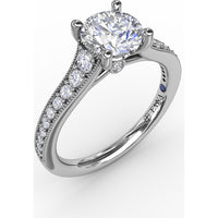 Vintage Inspired Engagement Ring Setting with Graduated Pavé Round Diamonds and Milgrain Detail by Fana - 0.35 Carat Total Diamond Weight