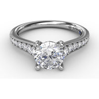 Vintage Inspired Engagement Ring Setting with Graduated Pavé Round Diamonds and Milgrain Detail by Fana - 0.35 Carat Total Diamond Weight