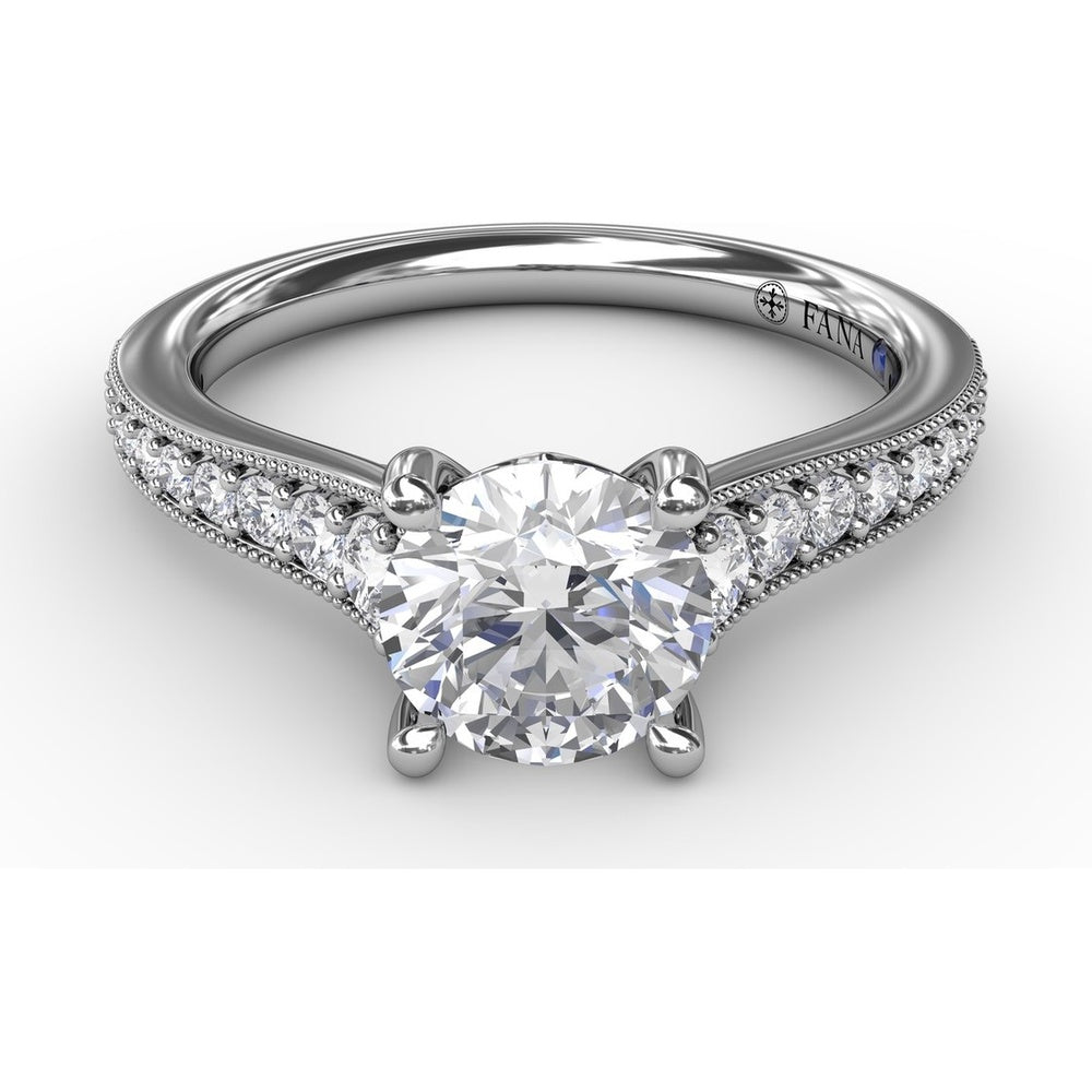 Vintage Inspired Engagement Ring Setting with Graduated Pavé Round Diamonds and Milgrain Detail by Fana - 0.35 Carat Total Diamond Weight