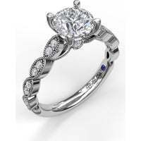 Vintage Inspired Engagement Ring Setting with Marquise Diamond Accents and Milgrain Edges by Fana - 0.20 Carat Total Diamond Weight