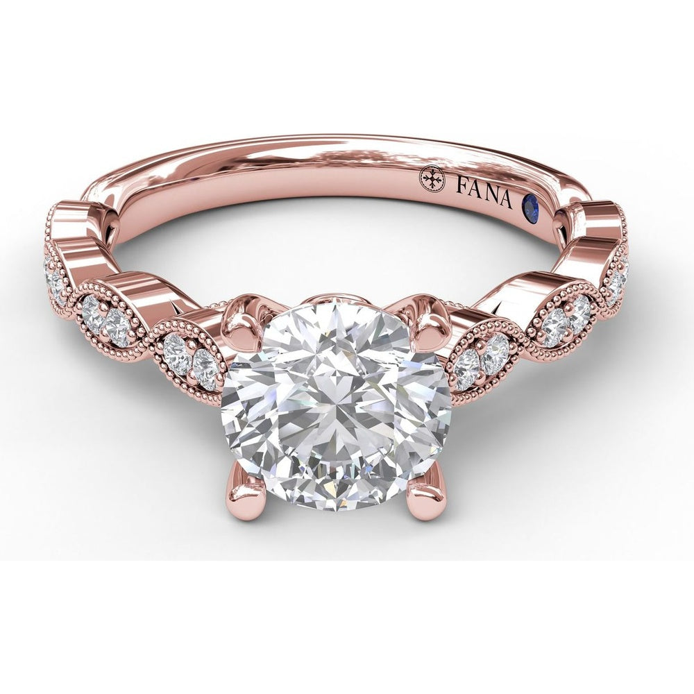 Vintage Inspired Engagement Ring Setting with Marquise Diamond Accents and Milgrain Edges by Fana - 0.20 Carat Total Diamond Weight