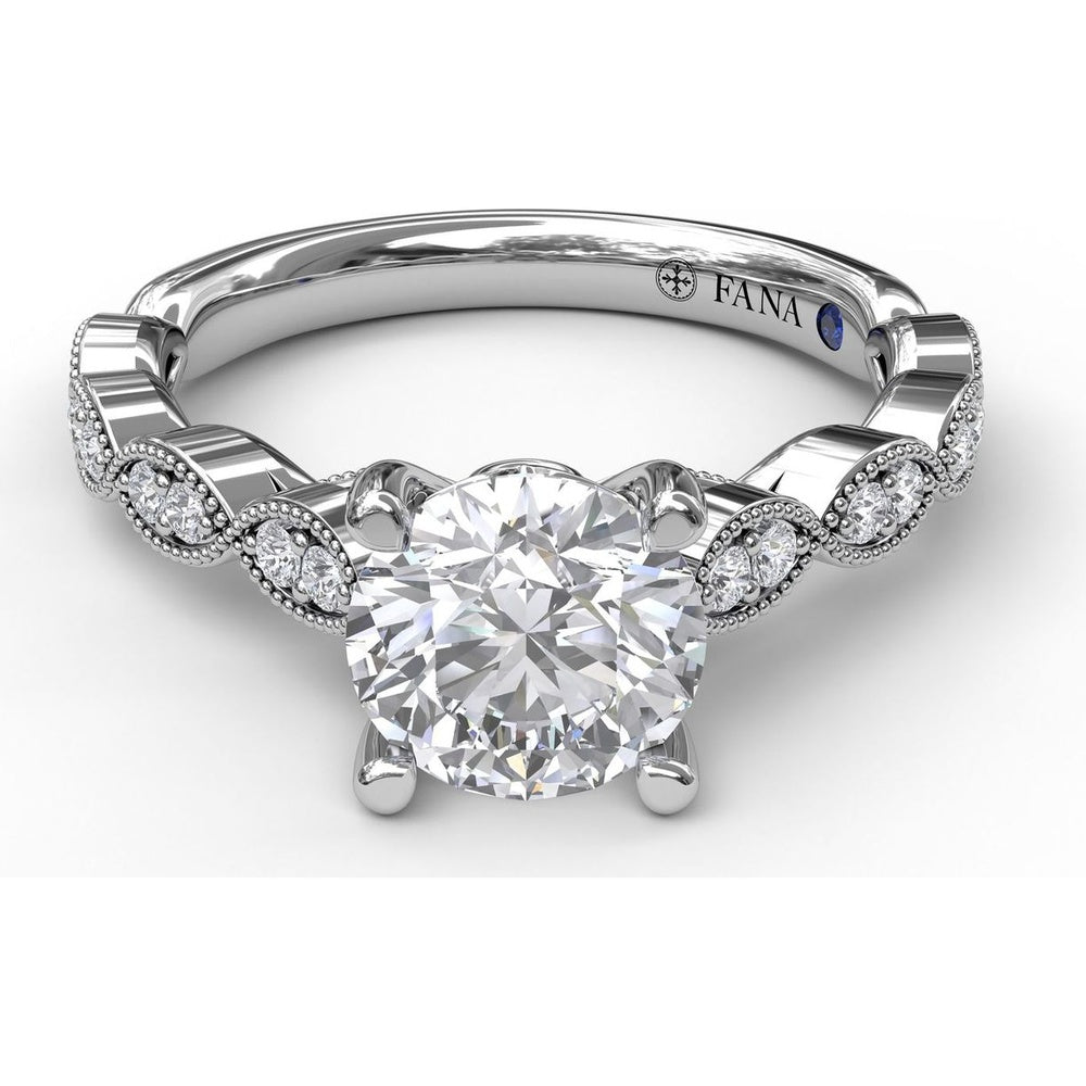 Vintage Inspired Engagement Ring Setting with Marquise Diamond Accents and Milgrain Edges by Fana - 0.20 Carat Total Diamond Weight