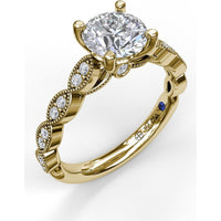 Vintage Inspired Engagement Ring Setting with Marquise Diamond Accents and Milgrain Edges by Fana - 0.20 Carat Total Diamond Weight