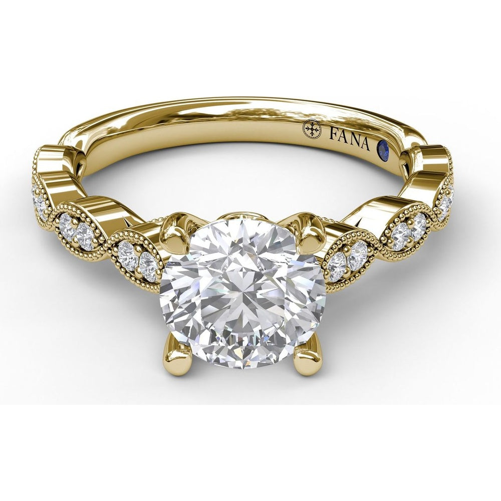 Vintage Inspired Engagement Ring Setting with Marquise Diamond Accents and Milgrain Edges by Fana - 0.20 Carat Total Diamond Weight
