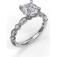 Vintage-Inspired Engagement Ring Setting with Milgrain and Pavé Diamond Band by Fana - 0.12 Carat Total Diamond Weight