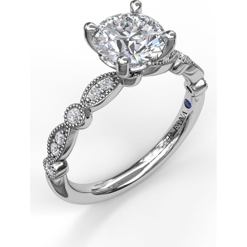 Vintage-Inspired Engagement Ring Setting with Milgrain and Pavé Diamond Band by Fana - 0.12 Carat Total Diamond Weight