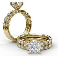 Vintage-Inspired Engagement Ring Setting with Milgrain and Pavé Diamond Band by Fana - 0.12 Carat Total Diamond Weight
