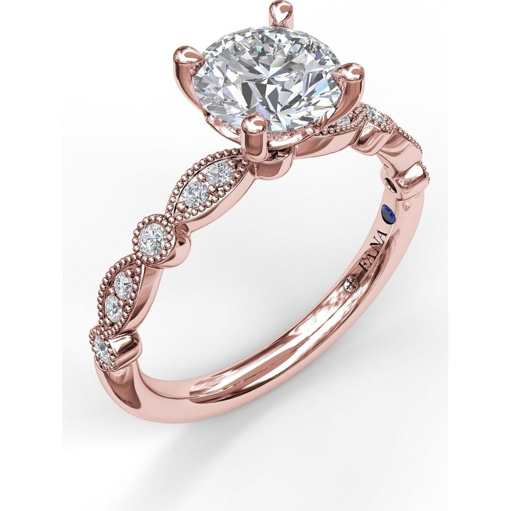 Vintage-Inspired Engagement Ring Setting with Milgrain and Pavé Diamond Band by Fana - 0.12 Carat Total Diamond Weight