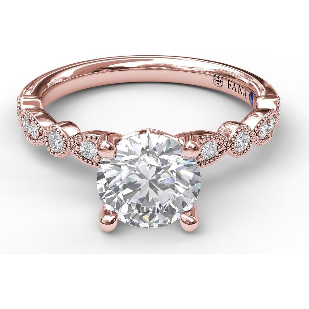 Vintage-Inspired Engagement Ring Setting with Milgrain and Pavé Diamond Band by Fana - 0.12 Carat Total Diamond Weight