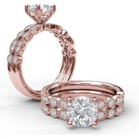 Vintage-Inspired Engagement Ring Setting with Milgrain and Pavé Diamond Band by Fana - 0.12 Carat Total Diamond Weight