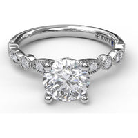 Vintage-Inspired Engagement Ring Setting with Milgrain and Pavé Diamond Band by Fana - 0.12 Carat Total Diamond Weight
