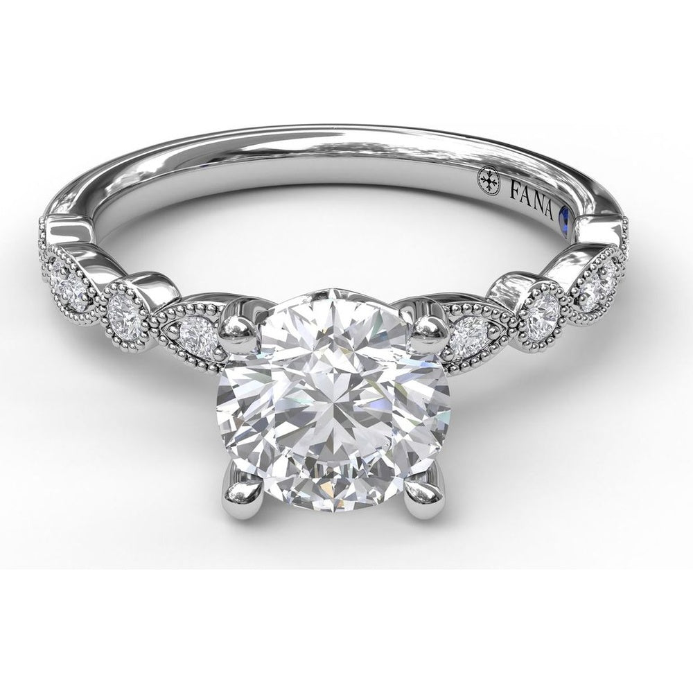 Vintage-Inspired Engagement Ring Setting with Milgrain and Pavé Diamond Band by Fana - 0.12 Carat Total Diamond Weight
