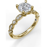 Vintage-Inspired Engagement Ring Setting with Milgrain and Pavé Diamond Band by Fana - 0.12 Carat Total Diamond Weight