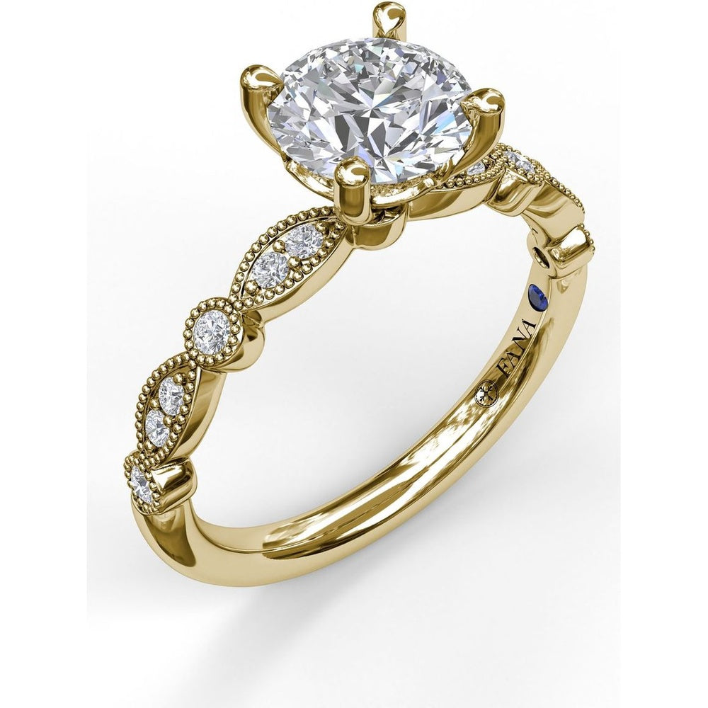 Vintage-Inspired Engagement Ring Setting with Milgrain and Pavé Diamond Band by Fana - 0.12 Carat Total Diamond Weight