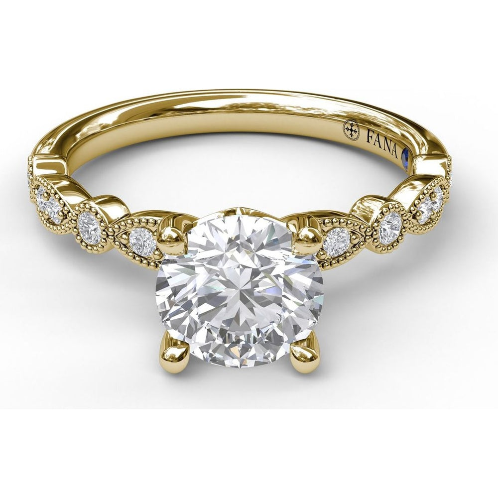 Vintage-Inspired Engagement Ring Setting with Milgrain and Pavé Diamond Band by Fana - 0.12 Carat Total Diamond Weight