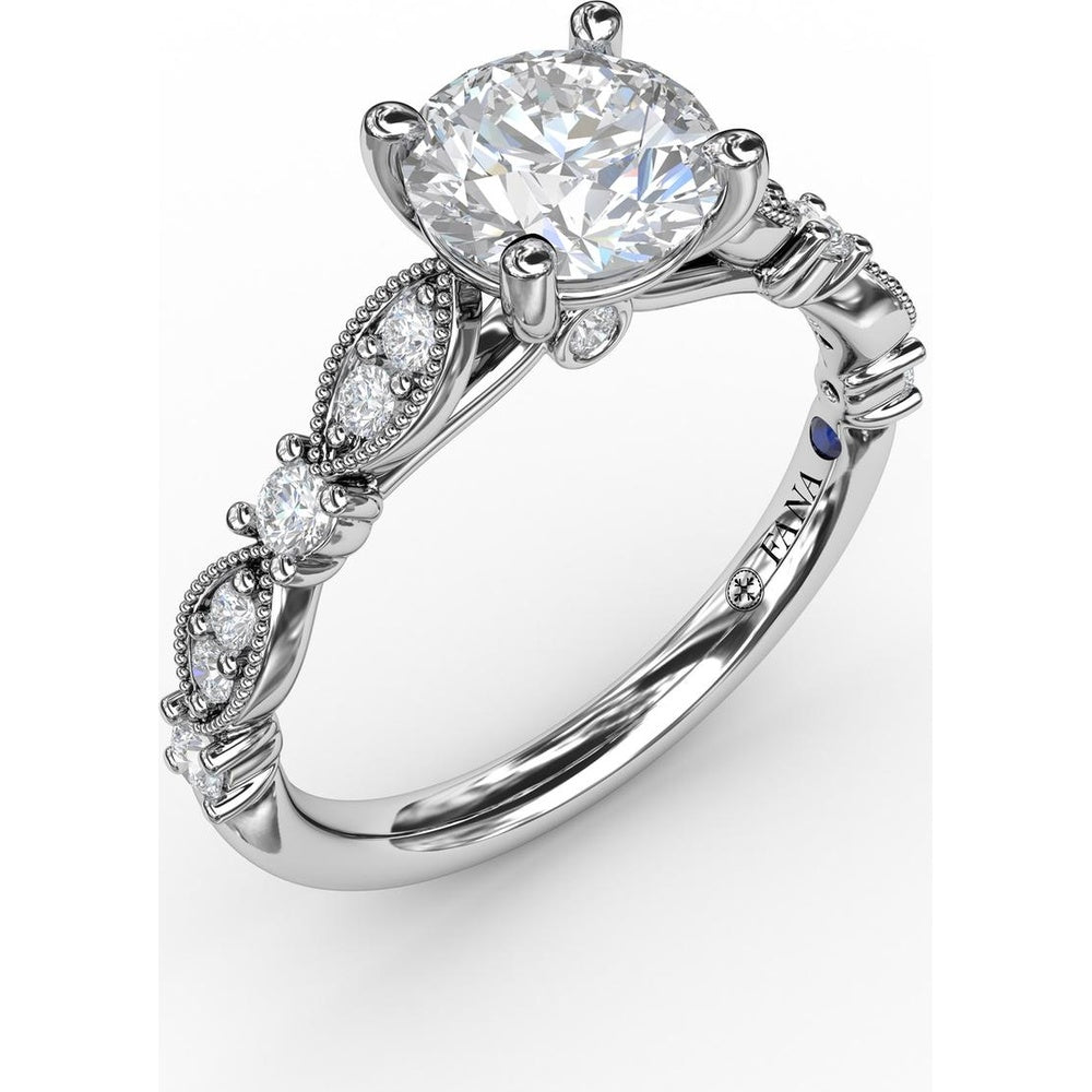 Vintage Inspired Engagement Ring Setting with Milgrain and Round Diamond Accents by Fana - 0.28 Carat Total Diamond Weight