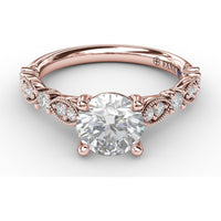 Vintage Inspired Engagement Ring Setting with Milgrain and Round Diamond Accents by Fana - 0.28 Carat Total Diamond Weight