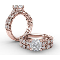 Vintage Inspired Engagement Ring Setting with Milgrain and Round Diamond Accents by Fana - 0.28 Carat Total Diamond Weight