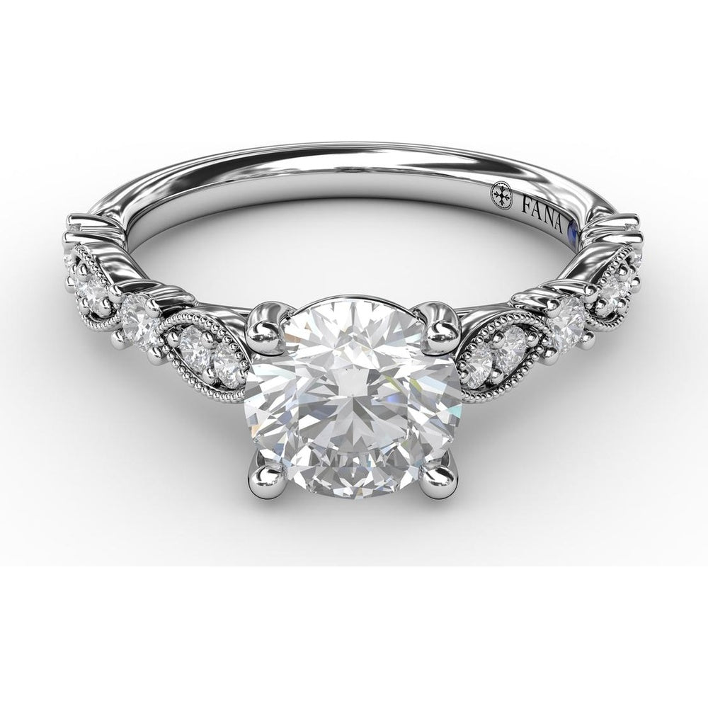 Vintage Inspired Engagement Ring Setting with Milgrain and Round Diamond Accents by Fana - 0.28 Carat Total Diamond Weight