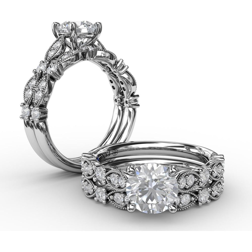 Vintage Inspired Engagement Ring Setting with Milgrain and Round Diamond Accents by Fana - 0.28 Carat Total Diamond Weight