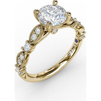 Vintage Inspired Engagement Ring Setting with Milgrain and Round Diamond Accents by Fana - 0.28 Carat Total Diamond Weight