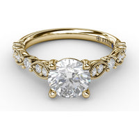 Vintage Inspired Engagement Ring Setting with Milgrain and Round Diamond Accents by Fana - 0.28 Carat Total Diamond Weight