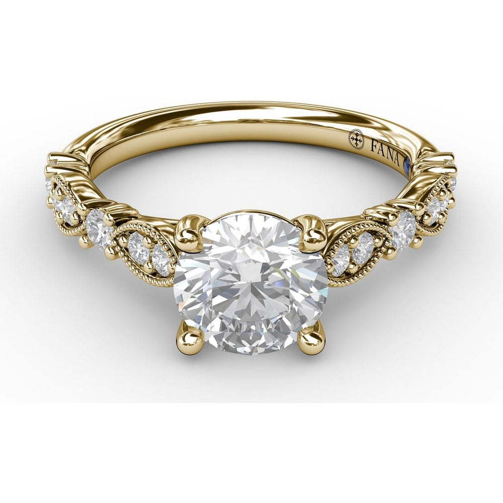 Vintage Inspired Engagement Ring Setting with Milgrain and Round Diamond Accents by Fana - 0.28 Carat Total Diamond Weight