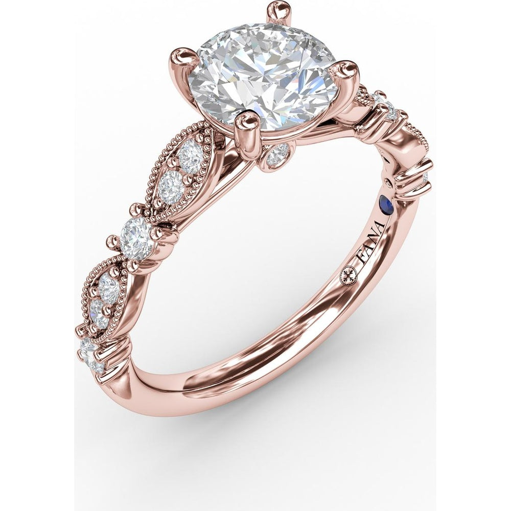Vintage Inspired Engagement Ring Setting with Milgrain and Round Diamond Accents by Fana - 0.28 Carat Total Diamond Weight