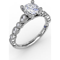 Vintage-Inspired Engagement Ring Setting with Milgrain Bezel-Set Round and Pear-Shaped Diamond Band by Fana - 0.19 Carat Total Diamond Weight