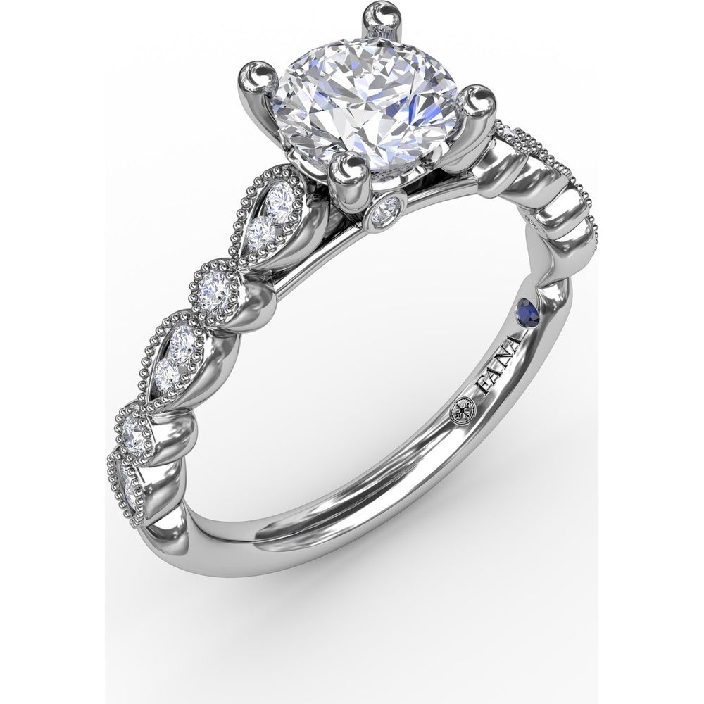 Vintage-Inspired Engagement Ring Setting with Milgrain Bezel-Set Round and Pear-Shaped Diamond Band by Fana - 0.19 Carat Total Diamond Weight