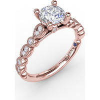Vintage-Inspired Engagement Ring Setting with Milgrain Bezel-Set Round and Pear-Shaped Diamond Band by Fana - 0.19 Carat Total Diamond Weight