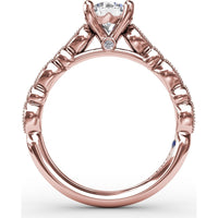 Vintage-Inspired Engagement Ring Setting with Milgrain Bezel-Set Round and Pear-Shaped Diamond Band by Fana - 0.19 Carat Total Diamond Weight