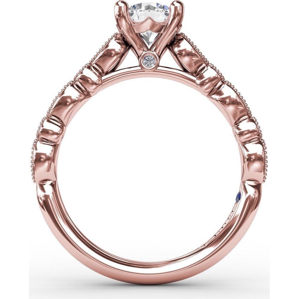 Vintage-Inspired Engagement Ring Setting with Milgrain Bezel-Set Round and Pear-Shaped Diamond Band by Fana - 0.19 Carat Total Diamond Weight