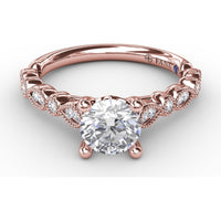 Vintage-Inspired Engagement Ring Setting with Milgrain Bezel-Set Round and Pear-Shaped Diamond Band by Fana - 0.19 Carat Total Diamond Weight