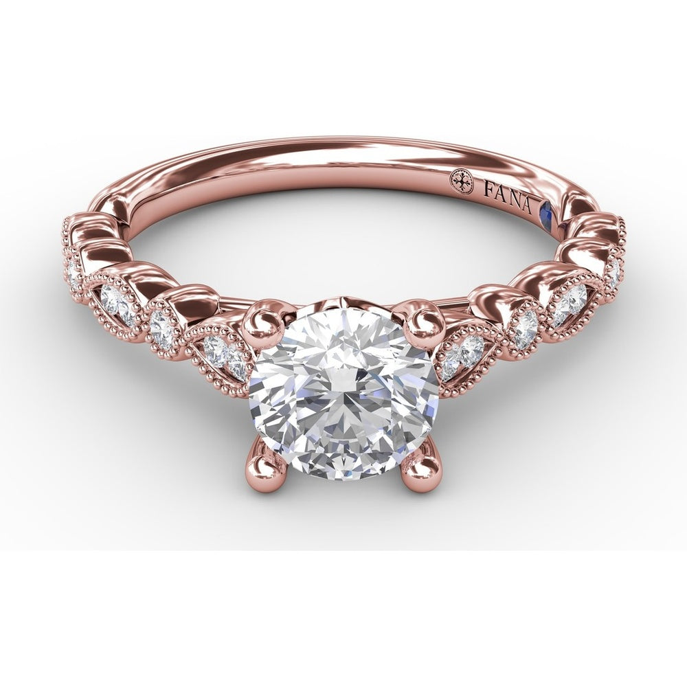 Vintage-Inspired Engagement Ring Setting with Milgrain Bezel-Set Round and Pear-Shaped Diamond Band by Fana - 0.19 Carat Total Diamond Weight