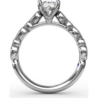 Vintage-Inspired Engagement Ring Setting with Milgrain Bezel-Set Round and Pear-Shaped Diamond Band by Fana - 0.19 Carat Total Diamond Weight