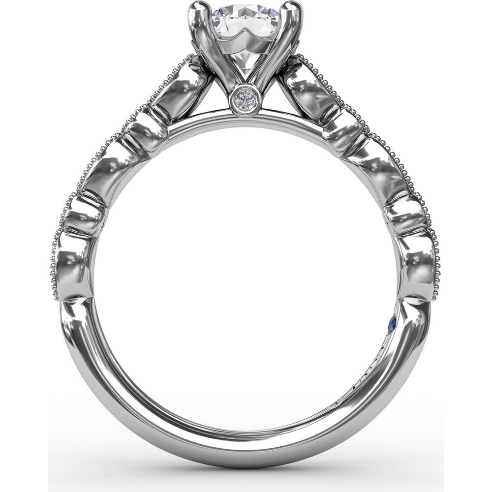 Vintage-Inspired Engagement Ring Setting with Milgrain Bezel-Set Round and Pear-Shaped Diamond Band by Fana - 0.19 Carat Total Diamond Weight