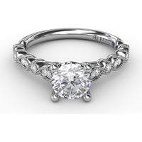 Vintage-Inspired Engagement Ring Setting with Milgrain Bezel-Set Round and Pear-Shaped Diamond Band by Fana - 0.19 Carat Total Diamond Weight