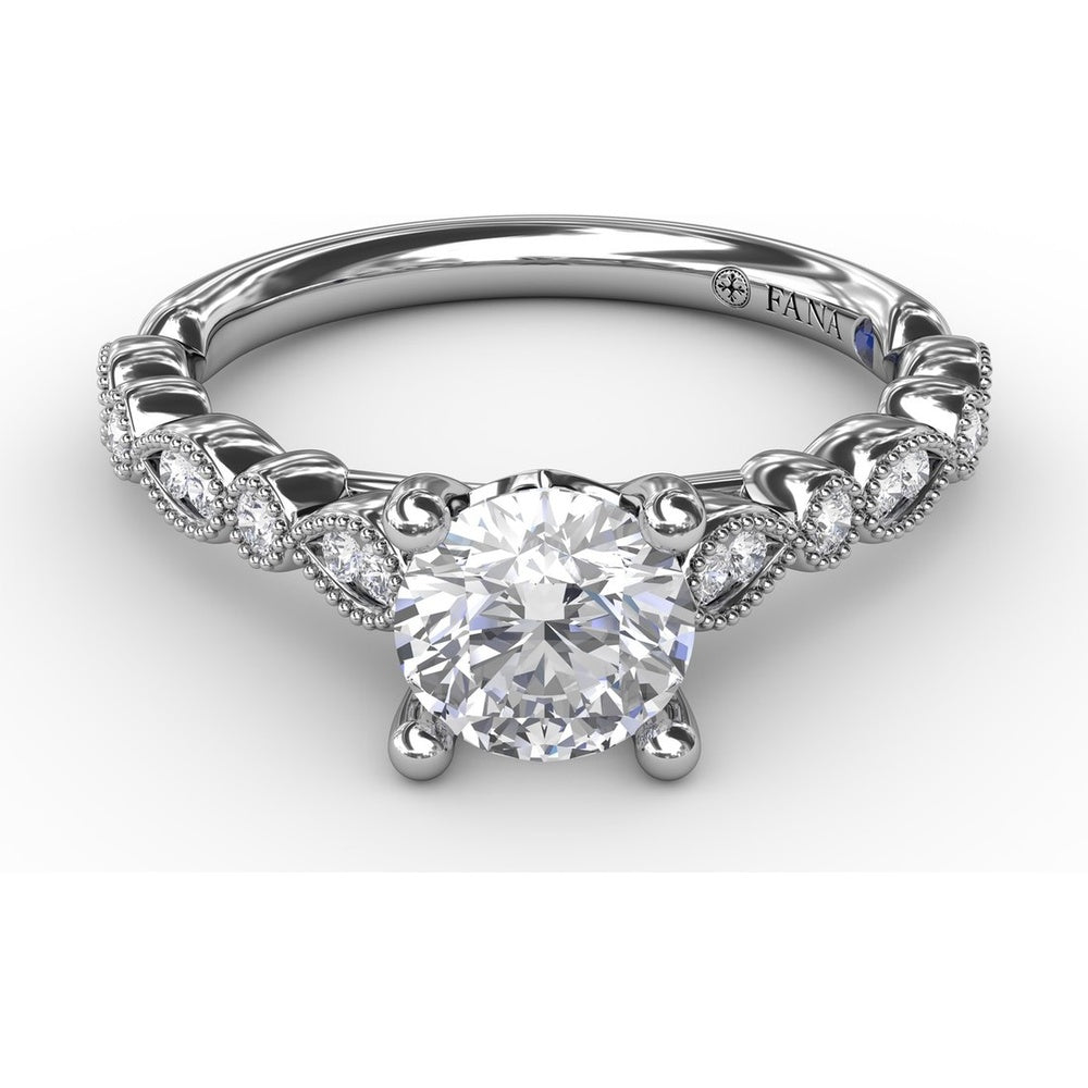 Vintage-Inspired Engagement Ring Setting with Milgrain Bezel-Set Round and Pear-Shaped Diamond Band by Fana - 0.19 Carat Total Diamond Weight